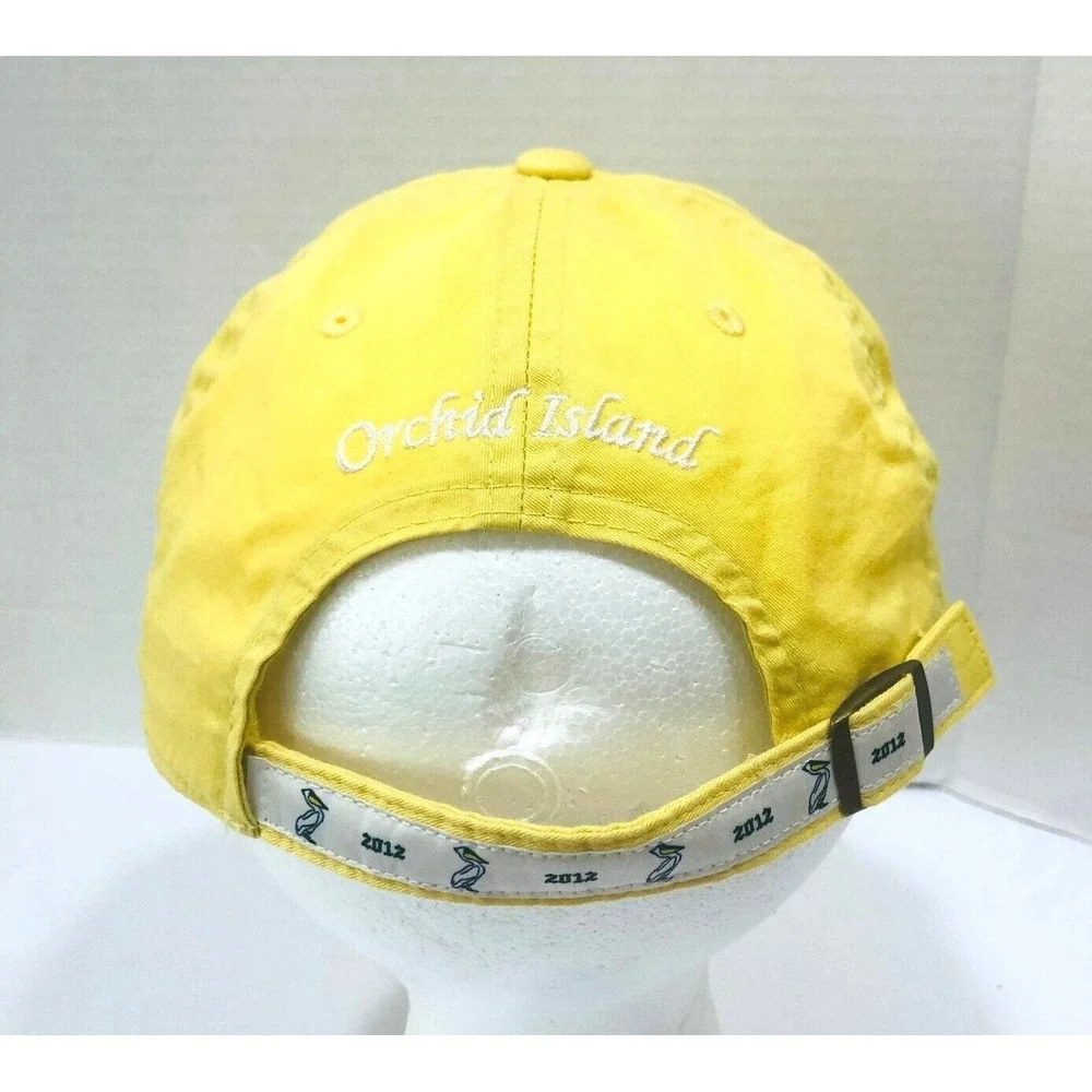 Orchid Island Womens Yellow Golf Hat Cap OS‎ Embroidered White Pelican Cup 2012
